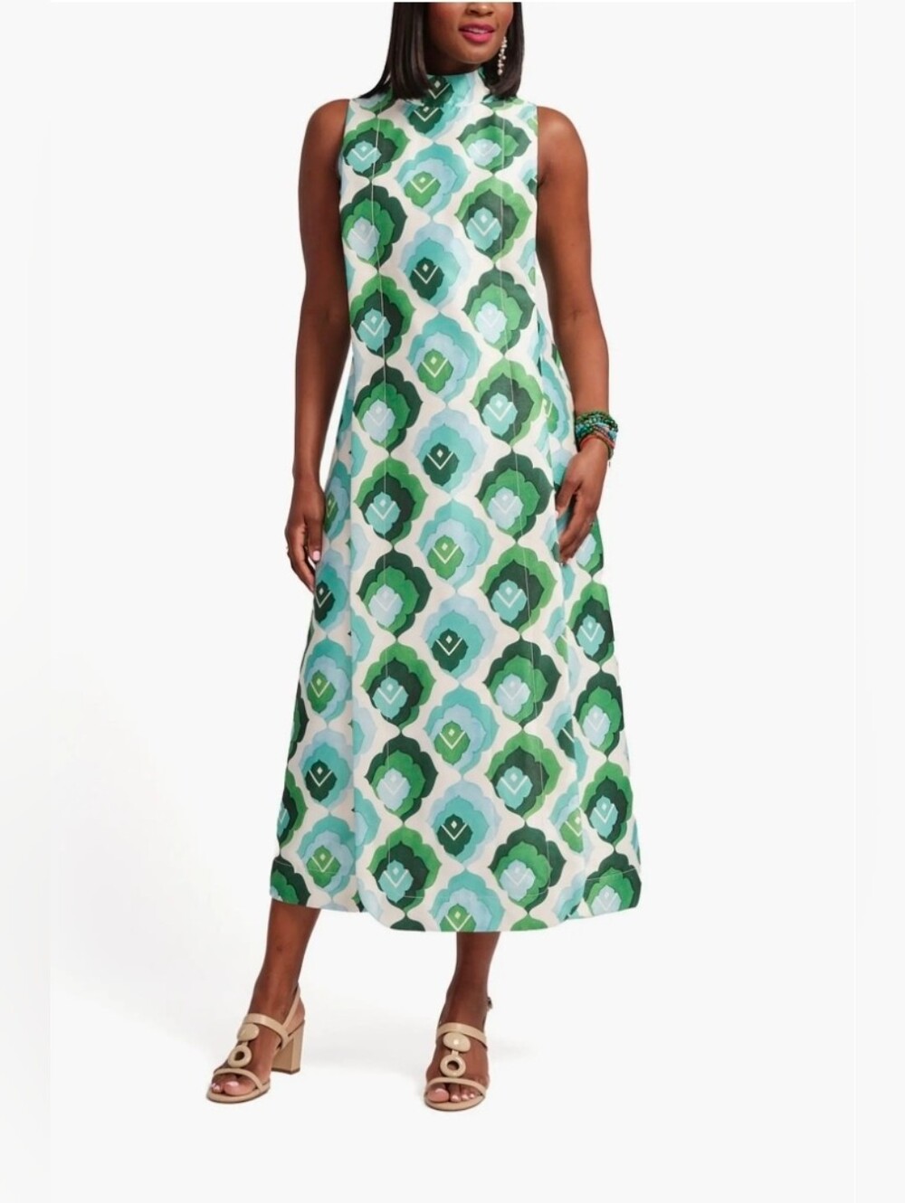 Frances Valentine Green Geo-Print Maxi Dress - Size 12 - Picture 4 of 16